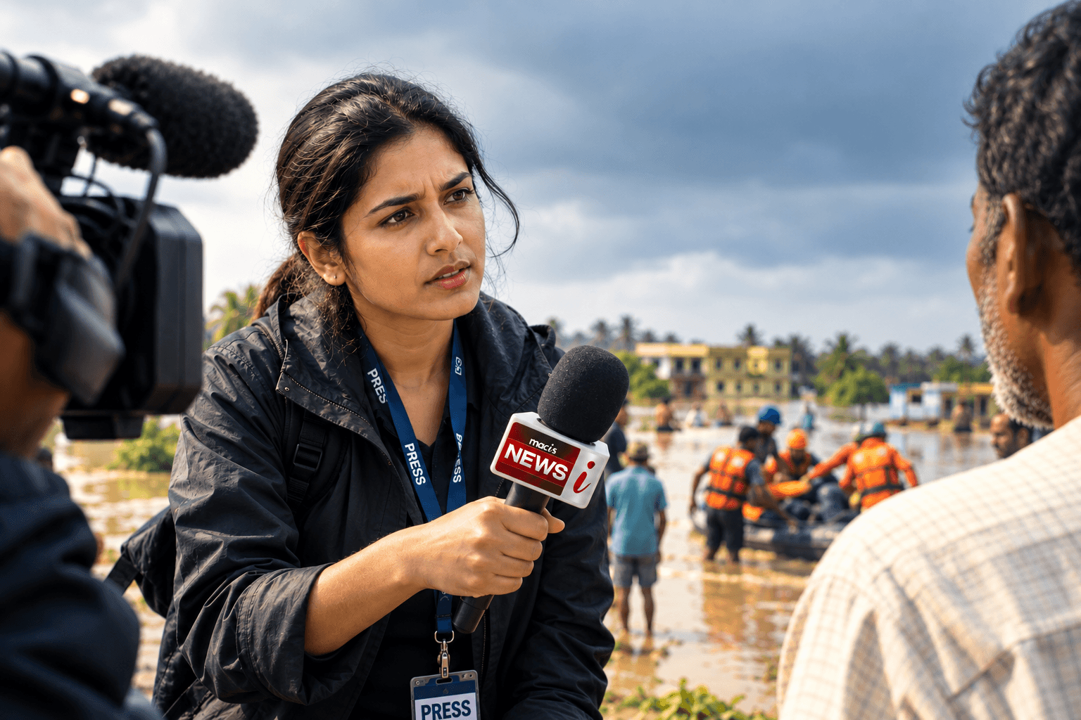 Journalist reporting in the field
